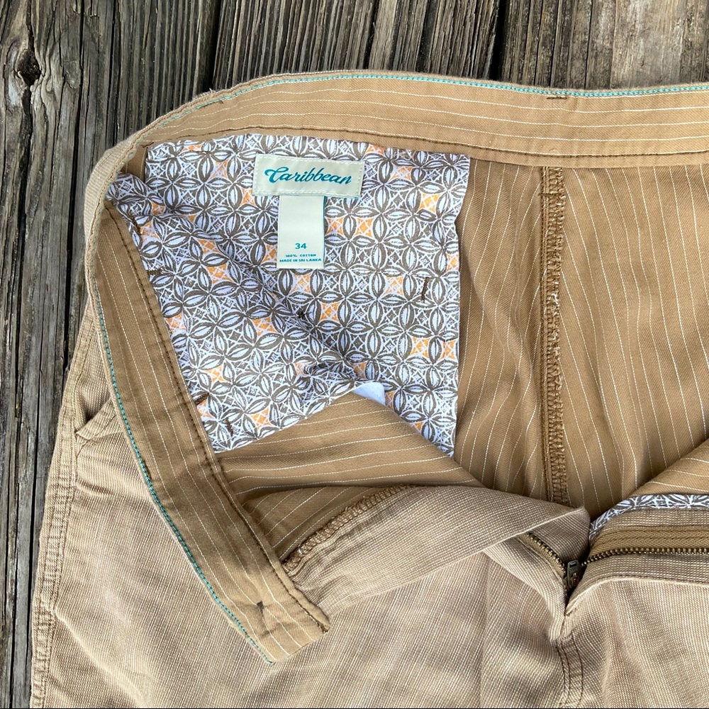 Caribbean Mens Flat Front Shorts Tan 34 - Picture 5 of 5